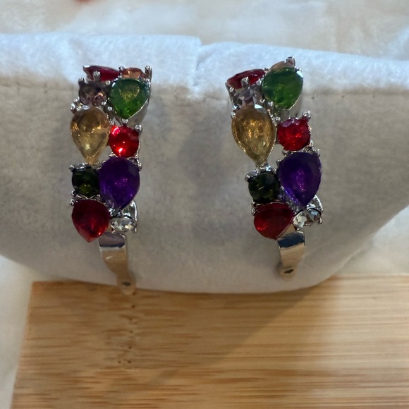 Multicolor CZ Pierced Hoop Earrings – Brand New - Picture 7 of 10